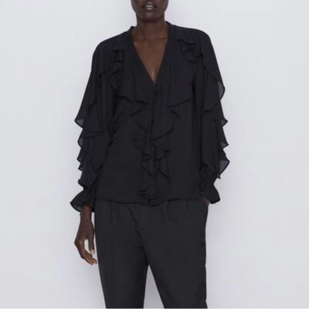 Zara Black Ruffled Blouse